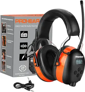 PROHEAR 027 AM FM Radio Headphones with Digital Display, 25dB NRR, Safety Ear Protection Earmuffs for Mowing, Snowblowing, Construction, Work Shops - Orange