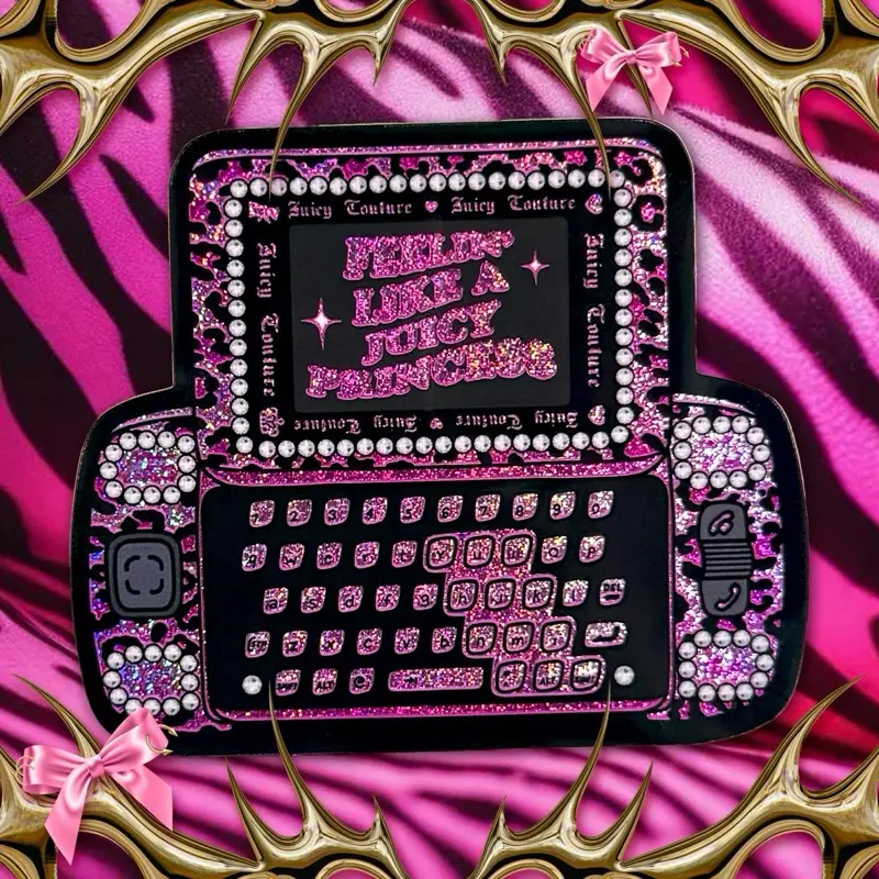 Feelin Like a Juicy Princess Pink Leopard Print Juicy Sidekick Mcbling Holographic Glitter Sticker