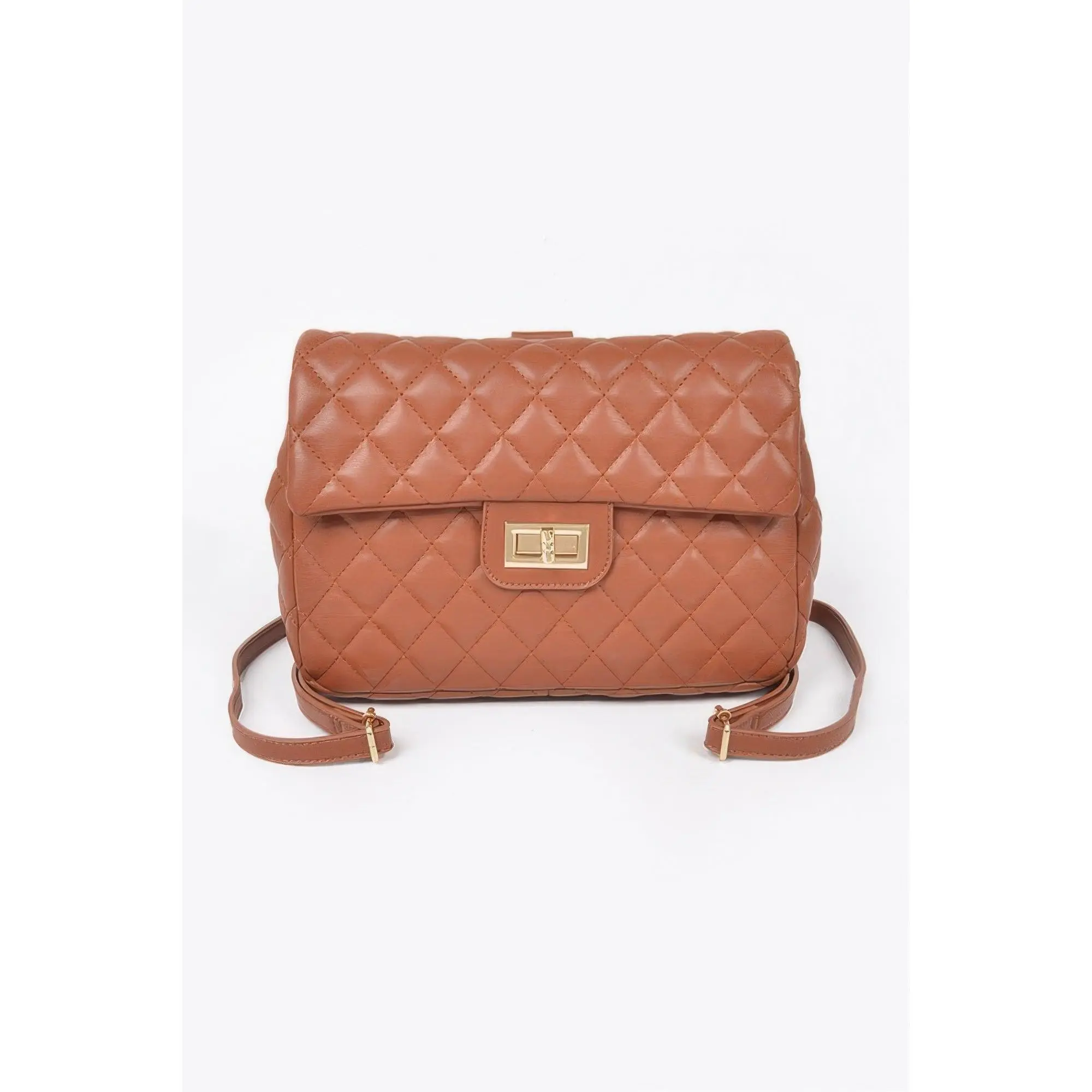 Quilted Faux Leather Flap Backpack