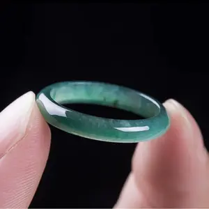 Natural Jade Ring Blue Water Genuine Circle Ring Peace Ring Jade Women's Jewelry