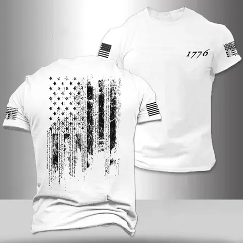 Men's American Flag Print Round Neck Tee, Regular Fit Casual Short Sleeve Crew Neck T-Shirt for Summer, Fashion Men's Top for Daily Wear Menswear
