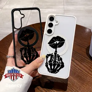 Skeletal Kiss Gesture Pattern Phone Case Compatible with Galaxy S23 Ultra S24 Plus FE S25 S22+ Non-Yellowing Clear Crystal Drop-proof Slim Silicone Shockproof Transparent Acrylic Cover Supports Wireless Charging