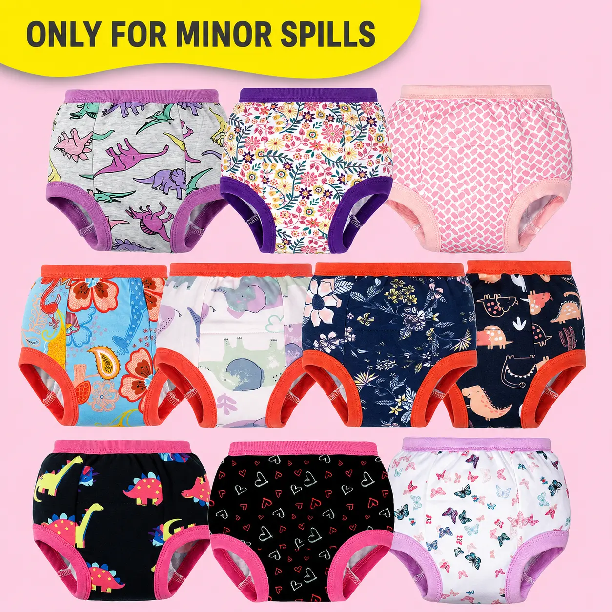 Big Elephant 10‑Pack Toddler Potty Training Pants, 100% Cotton Reusable Daytime Training Underwear, NOT A DIAPER, Limited Absorbency Only For Minor Spills, For Boys Girls