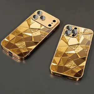 Phone Case: 1 Luxury Golden Geometric Pattern Golden-Plated HD Glass Phone Case for iPhone 17/17Pro/17ProMax/17Air/16/16Pro/16ProMax/16Plus/16e/15/15Pro/15ProMax/14/14Pro/13/13Pro/12/12Pro/12ProMax/11/11Pro, Fashion Protective Case, Premium Luxury