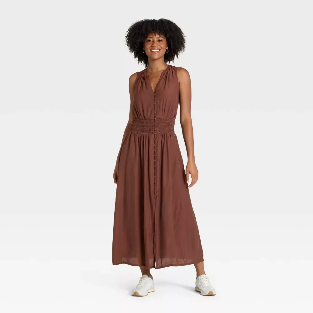 Women's Button-Front Maxi A-Line Dress - Universal