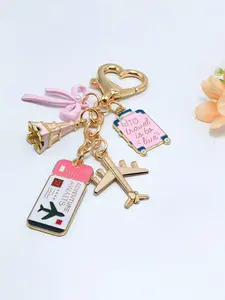 Heart Buckle Plane Passport Bow Keychain, Alloy Tower Cute Bag Charm, Adorable Key Ring Accessory for Travel Accessories, Keychain For Bags