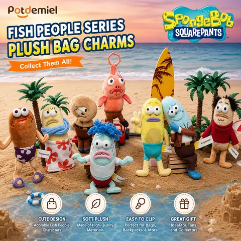 MINISO officially licensed SpongeBob “Sea Starfish” series plush bag charm—cute cartoon fish plush pendant keychain, collectible decorative toy, a great gift for children and fans