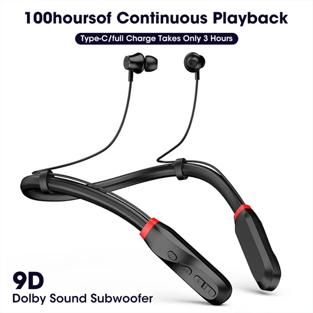 MZYJBL I35 Neck-Mounted Bluetooth Headphone, Electronic Button Control, 200-Hour Long Battery, Wireless Stereo, Built-In Microphone, Waterproof Silicone Earplugs, Magnetic Custom Charging, Aluminium Build, Noise Cancellation, for Sports & Office Use, Acti
