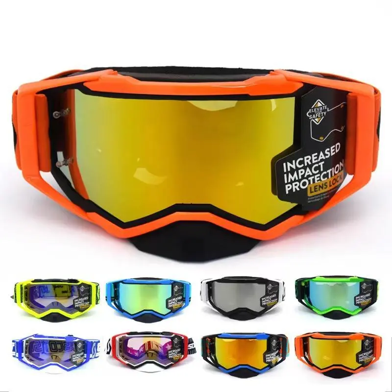 Pro Motocross Motorcycle Goggles for Harley Riding - Fashionable Colorful Sports Eyewear Set, UV400 Anti-Fog PC Lenses, Plastic Frame, 142g Lightweight TR Construction, Windproof, Sandproof, UV Protection, Outdoor Sports Use