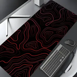 Neon Abstract Red Geographical Contour Lines Large Gaming Mouse Pad,Aesthetic Desktop Drotection Pad,Washable Rubber Pad Non-Slip Lock Edge Multi-Size Mouse Pad Suitable For Home Office,Good Gift for Family and friends,Desk Accessories