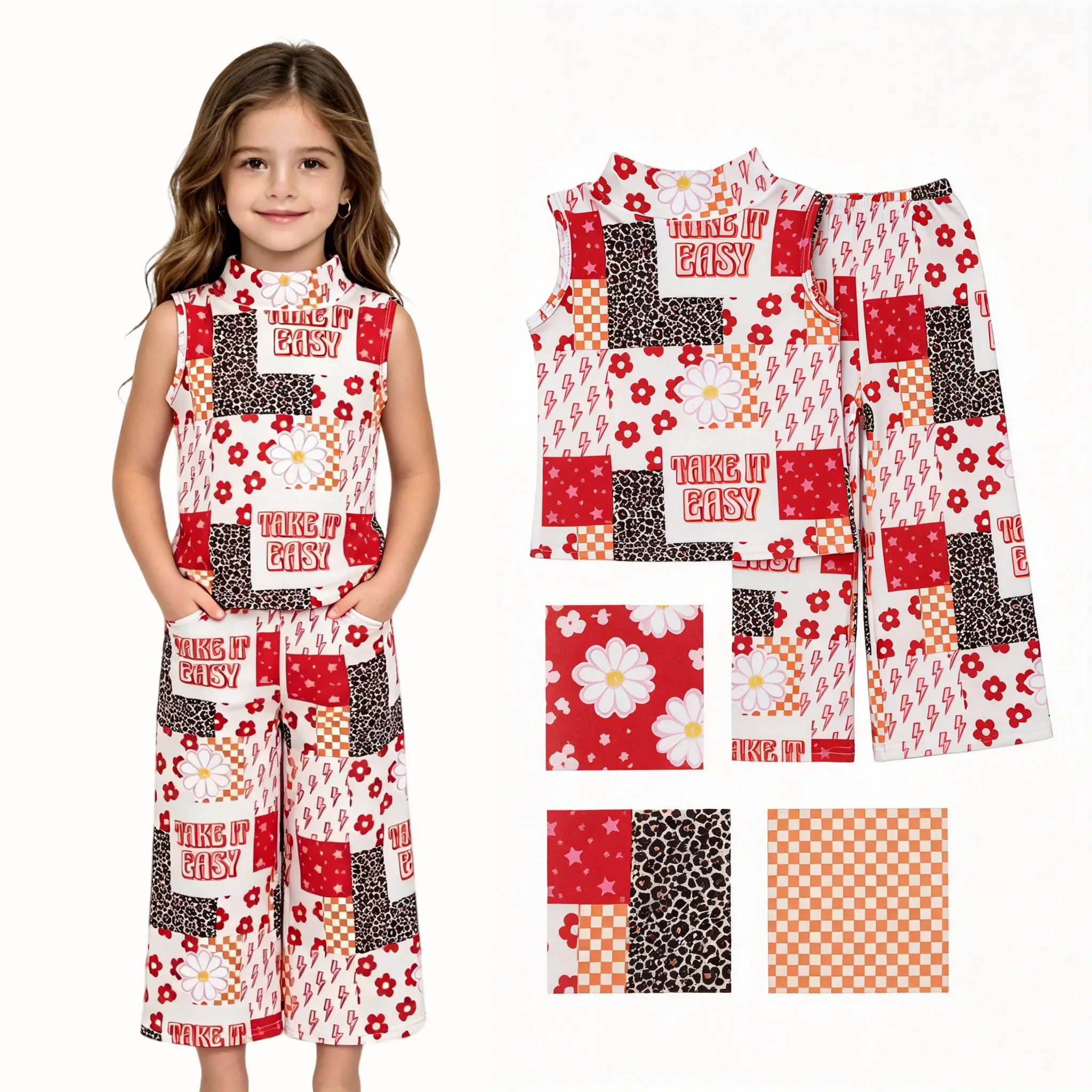 Girls' 2-Piece Western Take-It-Easy Outfit, Kids Clothing Girls 95% Cotton Milk Silk Spring-Summer Suits & Sets, Girls Clothes, Spandex Blend Moves With Her