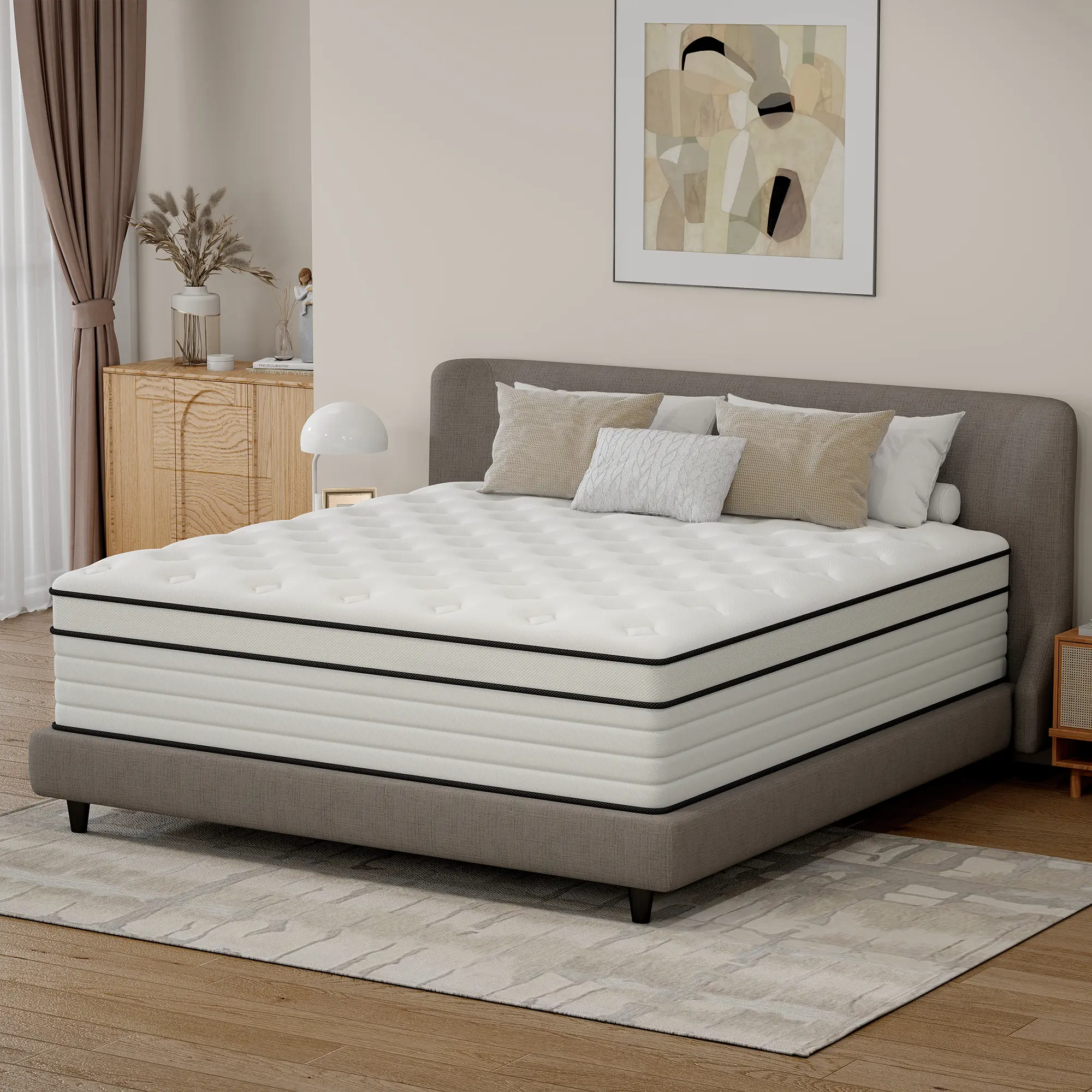 BOMASS 12, 14 Inch Twin Full Queen King Mattress Hybrid Pocket Spring Gel Memory Foam Premium White Mattresses Comfortable Sleep Bed in a box, Foam-Filled Mattresses, Cooling Mattresses