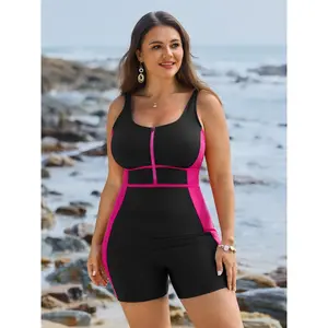 BLOOMCHIC Plus Size Modest Swimsuit Bodysuit - Tummy Control, Color Contrast, Adjustable Pockets, M-6X (Sports & Outdoor 1-Piece Swimwear), Modest Swimsuits 2026 Summer Vibes Swimweek