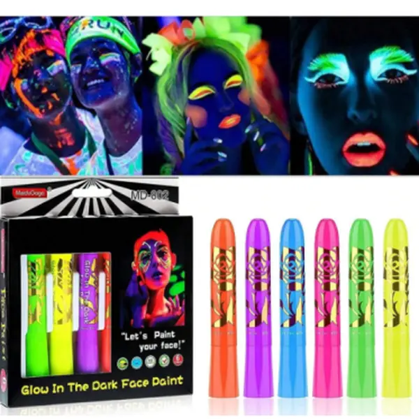 UV Glow Crayons, Glow-in-the-Dark Face Paint, Water-Soluble Halloween Face Paint