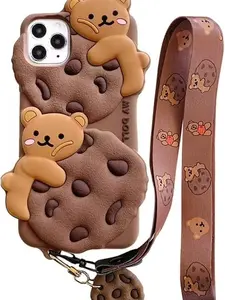 iPhone 6/7/8 ... Case Cookie Bear Kawaii Phone Cases,Cute Case with Strap Lanyard 3D Cartoon Bear Soft Silicone Protector Funny Women Girls for iPhone 6/7/8/SE2/SE3