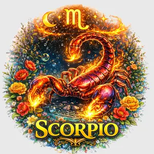 SCORPIO DTF Transfer for T-Shirts and Hoodies - Vibrant Zodiac Design with Fiery Scorpion and Floral Accents