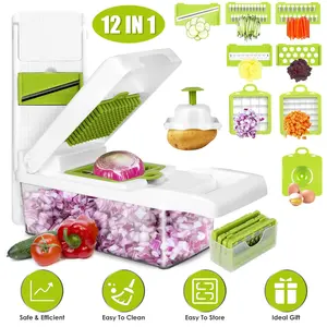 12-in-1 Multifunction Vegetable Chopper, Kitchen Food Slicer Dicer with Container, Easy Prep Cutter for Onion Potato Salad