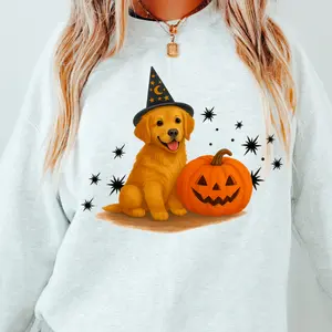 Golden Retriever Halloween Witchy Dogs Sweatshirt ~ Unisex Apparel Relaxed Fit Printed In The USA Clothing Womenswear Casual Comfort Cotton Top Athletic Boho Chic
