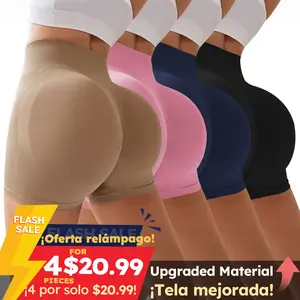4-Pieces High Waist Tummy Control Side-Ribbed Butt-Lifting Seamless Shorts, Lightweighted Summer Shorts,  Stretchy Womenswear Bottom