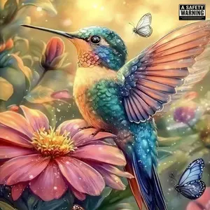 Colorful Hummingbird Pink Flowers Butterflies Art Painting 5D DIY Diamond Painting Kit Full Drill Square Round Diamonds Art Craft Handcraft, Handicraft Home Wall Decor Art Gift For Living Room Handmade Decorative Painting Set Diamond Art Tools