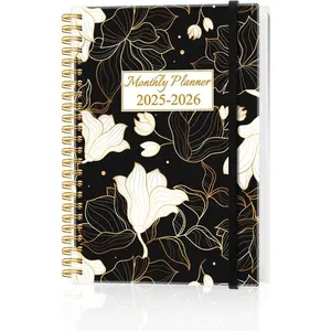 Monthly Planner 2025-2026 - Monthly Calendar from September 2025 to December 2026, 2025-2026 Planner with Inner Pocket, Elastic Band, 5.8" x 8.5", White  Flower
