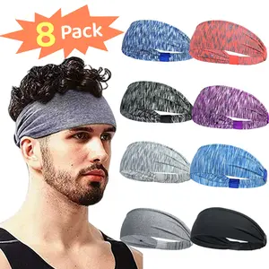 Set of 8 Athletic Headbands for Men, Featuring Adjustable, Non-Slip Designs That Wick Away Sweat, Ideal for Running, Cycling, Fitness, And Gym Workouts