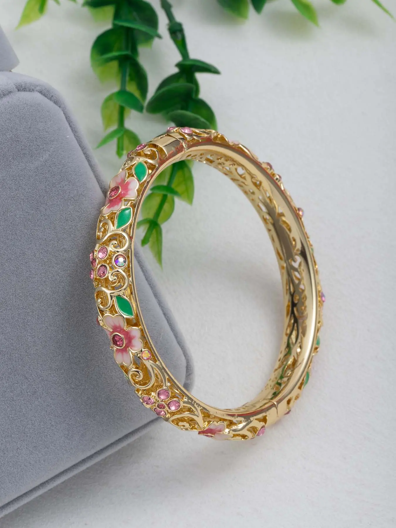 Luxury Elegant Enamel Fashionable Bangle Bracelet with Zircon Inlay, Exquisite Trendy Bracelet, Exquisite Jewelry Gift for Women & Girls, Perfect Gift for All Occasions