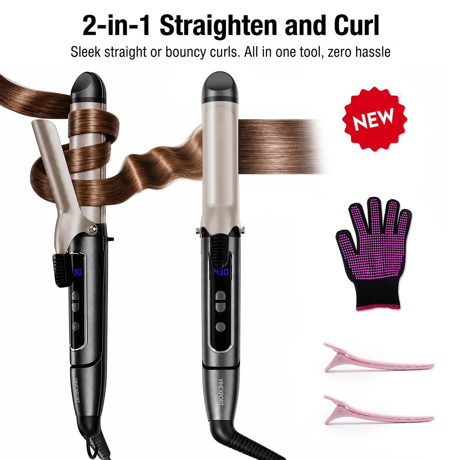 Affordable 2-in-1 Hair Straightener & Curling Iron, Flat Iron Hair Styler for Beach Waves, Dual Voltage VNEXPORT SD-516A-2 Large Curl Hair Curler #SummerWins #DealsForYouDays beachwaver co
