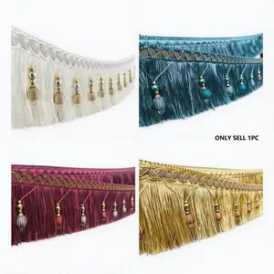 1 meter long, 11 cm wide. Large tassels layered with beads, background decoration. Gold tassel and bead pendant. Suitable for curtains, wedding decorations, Home Party Decorations, Party Background Decoration, table runners, lace, and DIY crafts.