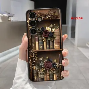 Soft Phone Case Compatible with Galaxy S23 Ultra S24 Plus S25 S22+ Vintage Bookshelf Elegance Pattern Full-body Camera lens Protection skin-friendly feel Cover Shell