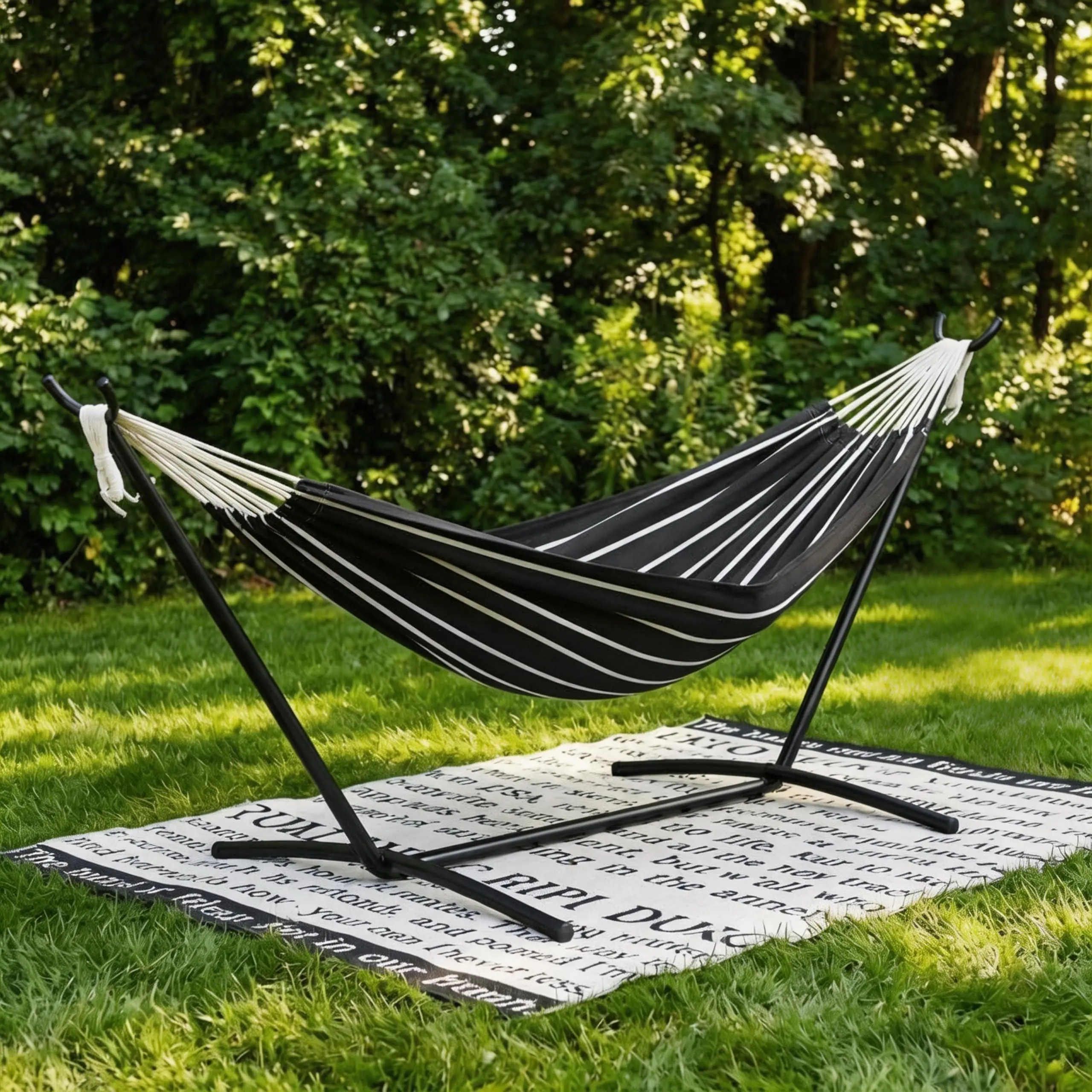 Onyx Cotton Hammock Stand Set - Sturdy, Durable, Foldable Steel Frame, Tool-Free Setup, 450 lbs Load, Ergonomic Support, Portable Carry Bag, Tropical Vibes, Indoor/Outdoor Use for Garden, Camping
