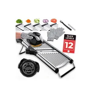 Gramercy Adjustable Mandoline Food Slicer, Mandoline Slicer for Kitchen, Mandolin, Potato, Tomato, Carrot, Vegetable, Fruit and Onion Cutter - Stainless Steel - INCLUDING 1 Pair Cut-Resistant Gloves