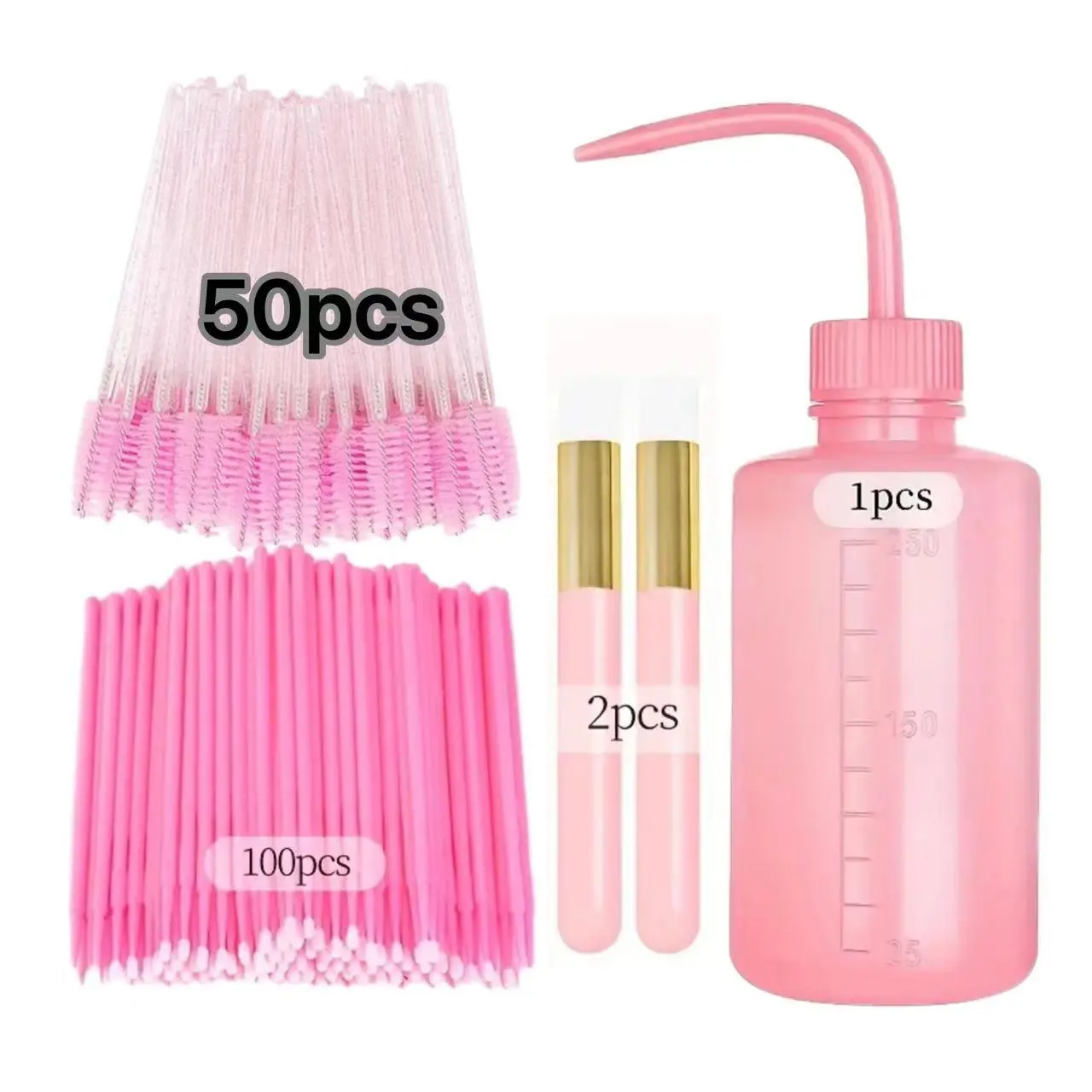 Eye Makeup Tool Set, Cosmetic Makeup Tool, Makeup Tools Set, Cosmetic Brushes, Cosmetics Makeup Tools, 50pcs Eyelash Brush & 100pcs Eyebrow Brush & 2 Counts Cleaning Brush & 1 Count Shampoo Bottle, for Home and Salon Use, Beauty Tool Set