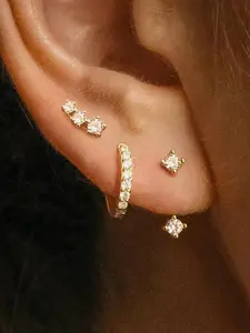 Artificial Zircon Decorated Earring Stacking Set, Artificial Zirconia Earrings, Fashionable Stud Earring Jewelry for Women & Girls, Trendy All-match & Exquisite Jewelry for Birthday Gift, Cubic Zirconia Stones, Ear Studs