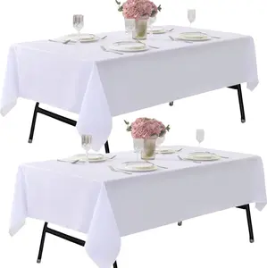 2-Pack 60X102 Inch White Table Cloths, Solid Stain and Wrinkle Resistant Oblong Tablecloth, Premium Plain Weave Polyester Fabric Rectangle Table Linen Covers for Hotel, Wedding ZarzaaSik