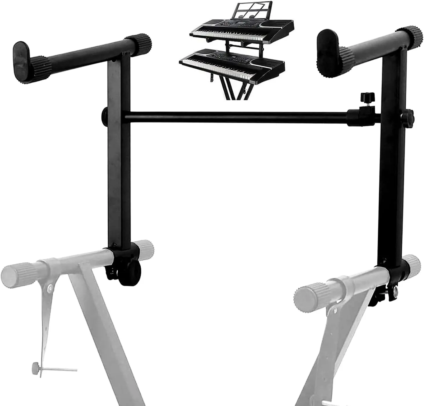 5 CORE Adjustable 2-Tier Keyboard Stand Attachment - 54-88 Key Electric Digital Piano Support Rack Holder, Music Setup Accessory with Adjustable Angle, Black Musical Instrument Accessory