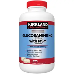 Kirkland Signature Glucosamine HCl 1500mg with MSM 1500mg 375 Tablets for Joint Health and Flexibility USP Verified Supplement - Healthcare
