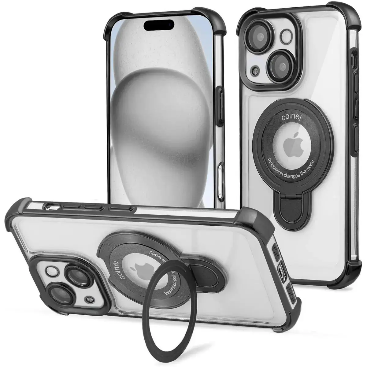Entronix iPhone 15 Plus/14 Plus [Magnetic-Compatible] Case - Shiny Ring Holder, Cover Luxury Wireless Dustproof Handle Cellphone Protection Casing