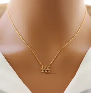 18K Gold Plated Pave Angel Number 444 Pendant Necklace – Spiritual Protection Jewelry
