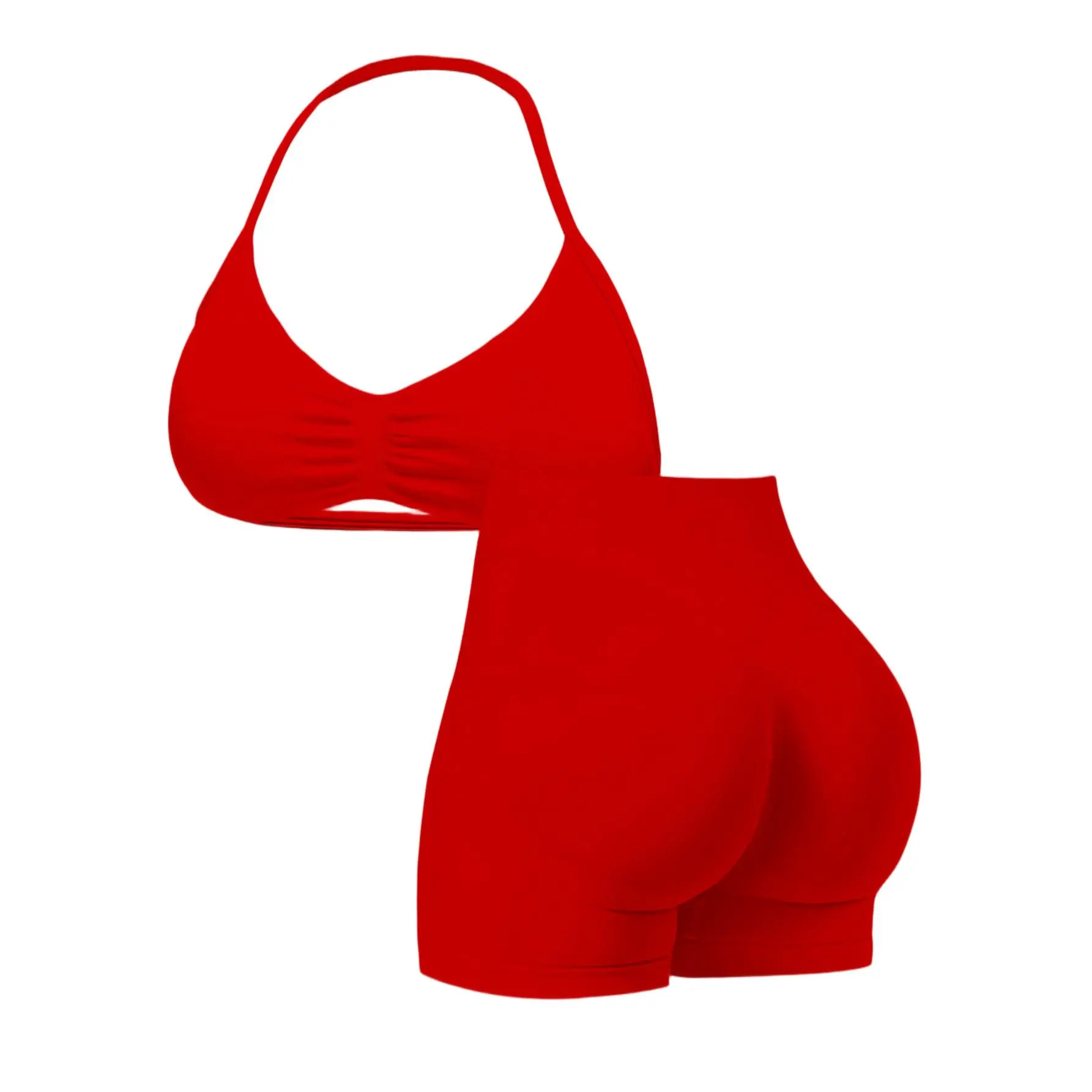 Women's Workout Two-Piece Suit, Solid Halter Strap Cami & High Waisted Shorts, Lightweight Sweat-Wicking Sport Outfit for Gym Yoga Running