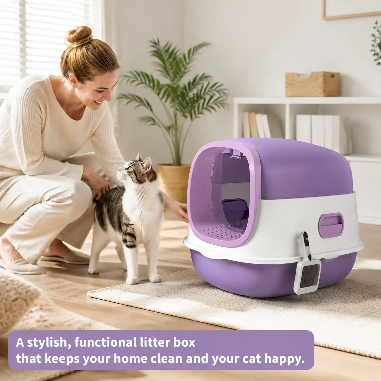 Large Enclosed Hooded Litter Box Cabinet for Indoor Cats - Lid-Included, Odor Control, Built-In Filter, Easy-Clean Design, Anti-Litter Tracking, Litter Box With Lid