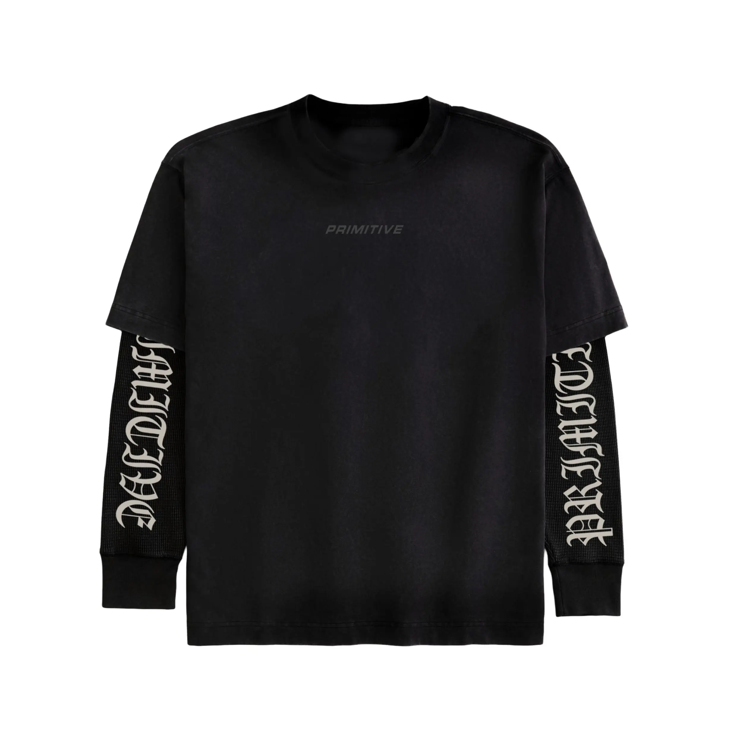 Primitive Apparel Men's Casual Cotton Jersey Fabric Thermal L/S T-shirt, Euro Slant Twofer Menswear, Round Neck, Alternative Style Men's Long-Sleeve T-Shirts, Printed Art