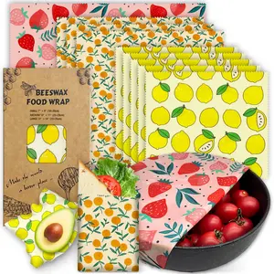 Reusable Beeswax Wrap - 9-Pack Eco-Friendly Beeswax Wrap for Food Preservation, Cute Fruit Animal Line Patterns, Includes Large, Medium, Small Sizes