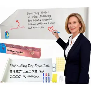 17.3"x393.7" White Board Paper Roll - Dry Erase Board Alternative,No Glue Static Cling White Board Sticker for Wall, Glass, School & Office | Easy-to-Install Portable Dry Erase Paper