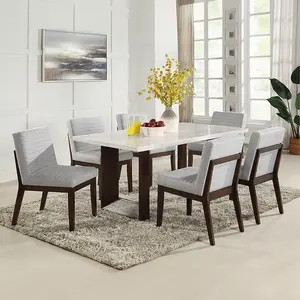 Acme DN03195-7PC Edwyn Brown Finish Wood and White Marble Top Dining Table Set