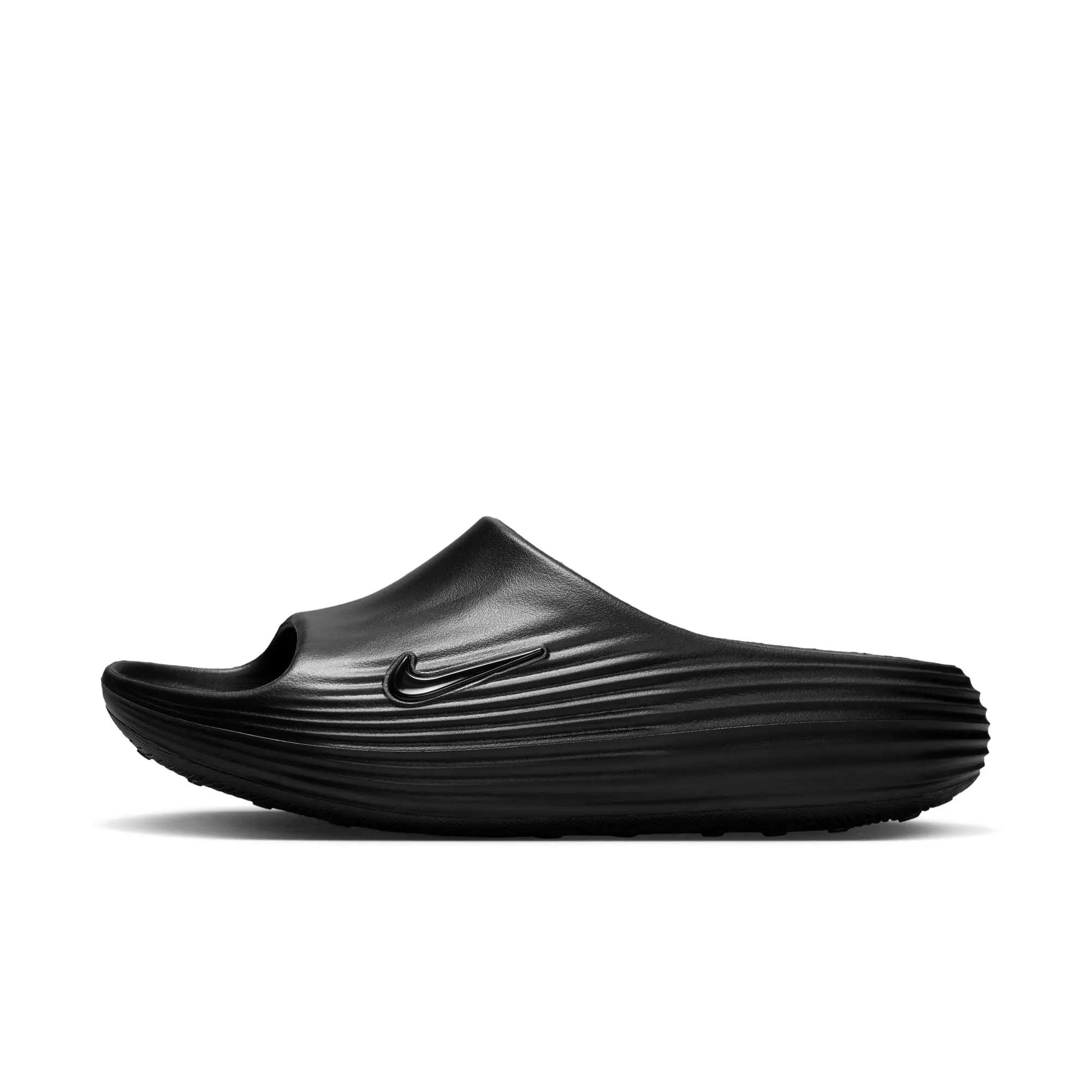 Women's Wide Fit Recovery Slides Slipper - ReactX Upper, Soft Foam Cushioning, Responsive Feel, Shock Absorbing, Rubber Tread Sticky Outsole, Black-Black