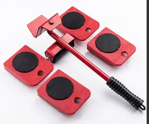 Large Furniture Mover Tool Set 5-Piece Appliance Lifter and Mover for Lifting or Moving Heavy Objects with 4 Wheeled Pieces and 1 LiftCor in Plastic and Iron Materials 150 kg Load Capacity