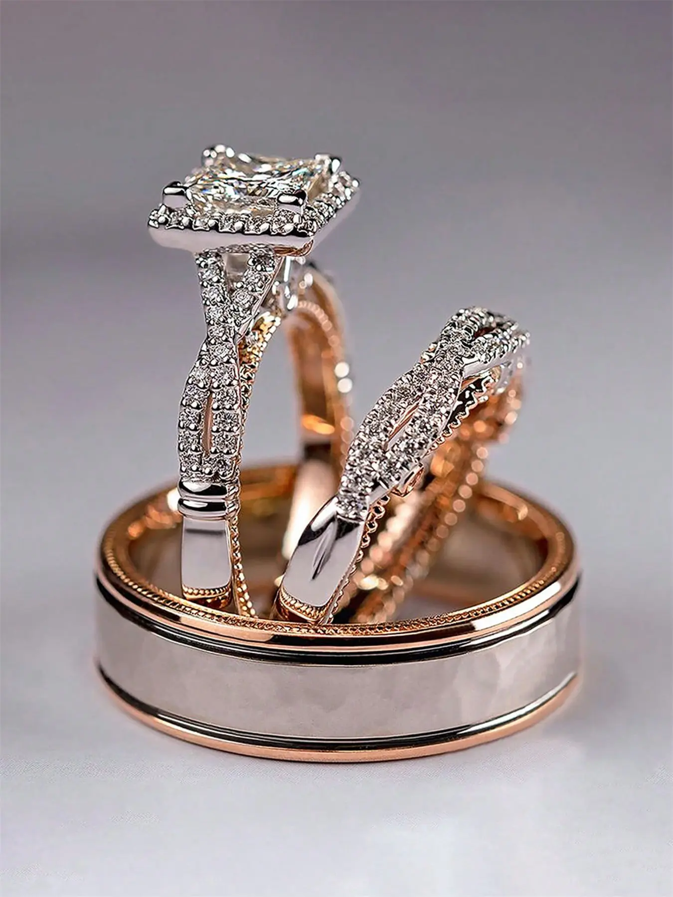 3 Pcs/Set Gorgeous Style Cubic Zirconia Ring Set For Women For Wedding Party Jewelry Valentine's Day Gift Elegant Fashion Engagement Rings Bridal Eternity Ring Fashionable Jewelry Beautiful Rings