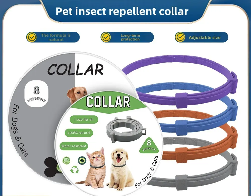 Pet insect repellent collar, mosquito repellent, flea removal, outdoor cat and dog flea removal, lice repellent, emotional soothing things for cats and dogs