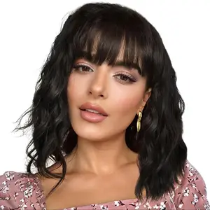 SummerVibes AISI HAIR Bob Curly Wig Synthetic Short Black Wig with Bangs Natural Looking Heat Resistant Fiber Hair for Women Glueless Hd Wigs